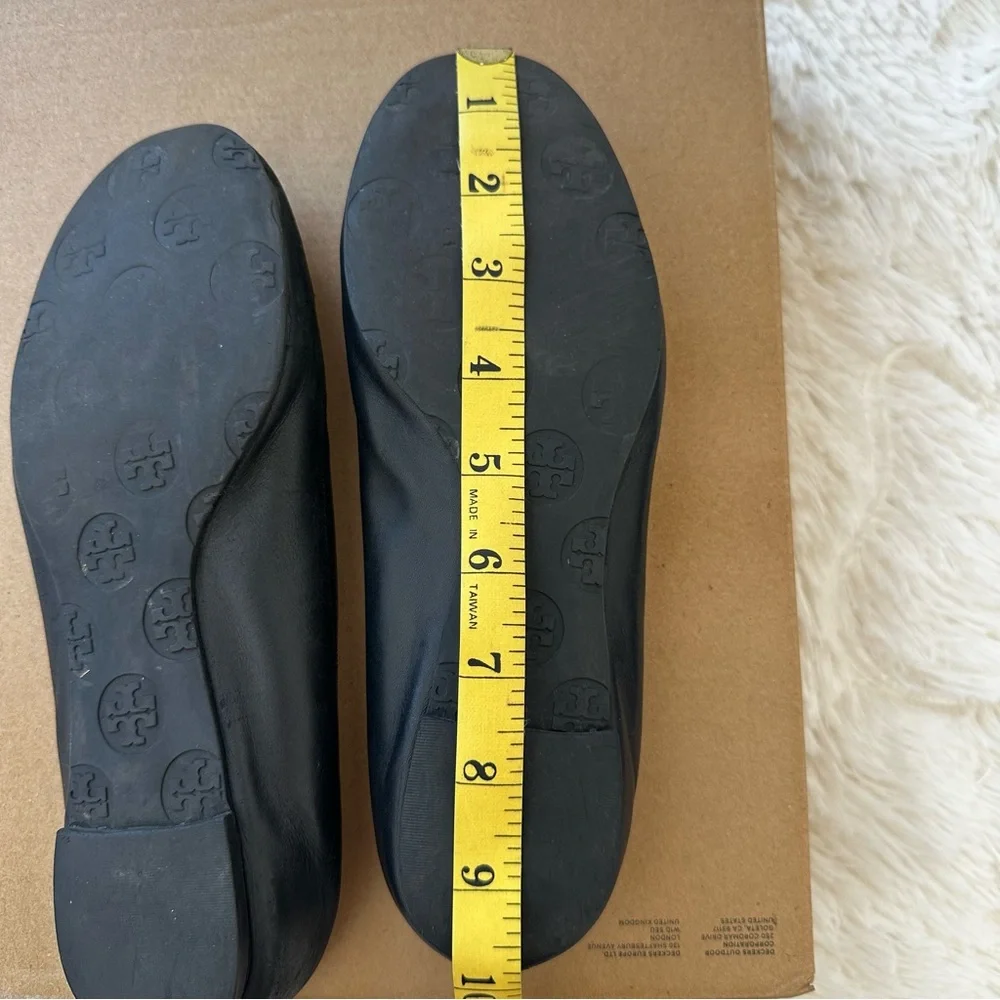 Tory Burch Minnie Travel Ballet Flats Black Leather Logo Women’s Size 8 8.5